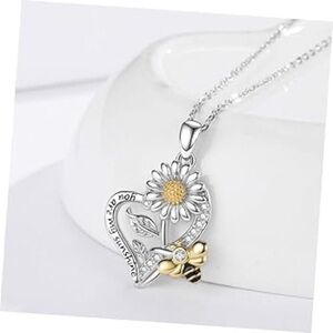 Daisy and Bee Heart Necklace in Silver and Gold